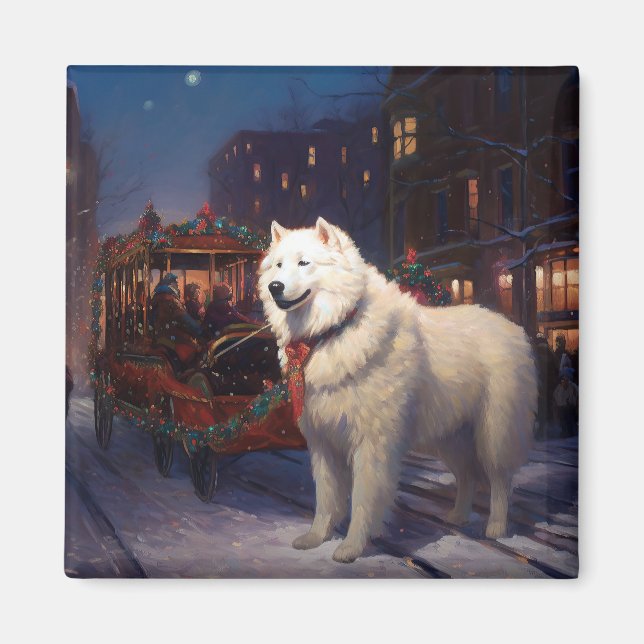 Samojed Julfirande Säsong Magnet (Framsidan)