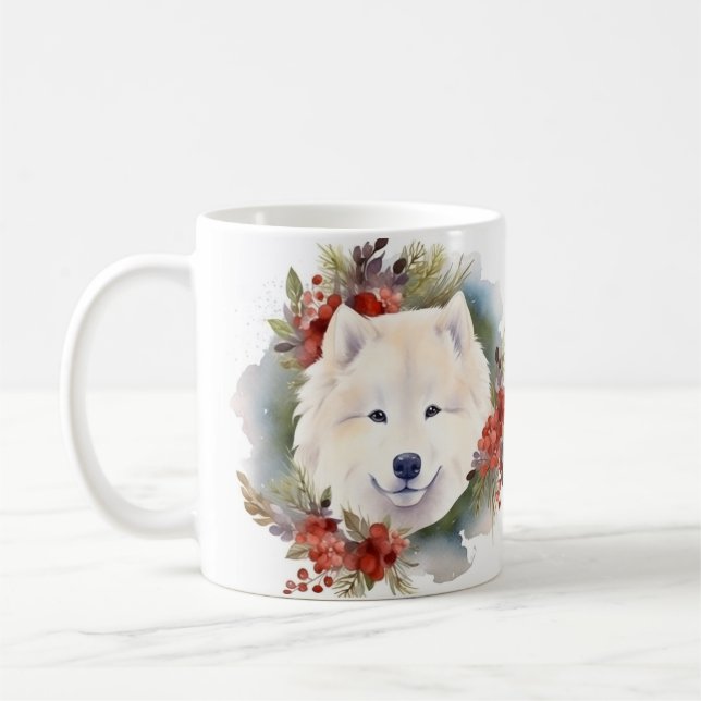 Samojed Julkrans Festiv Valp Kaffemugg (Vänster)