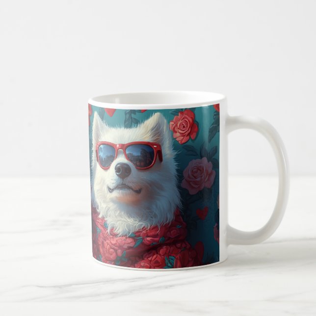 Samojed med hjärtrosor Alla hjärtans dag Kaffemugg (Höger)
