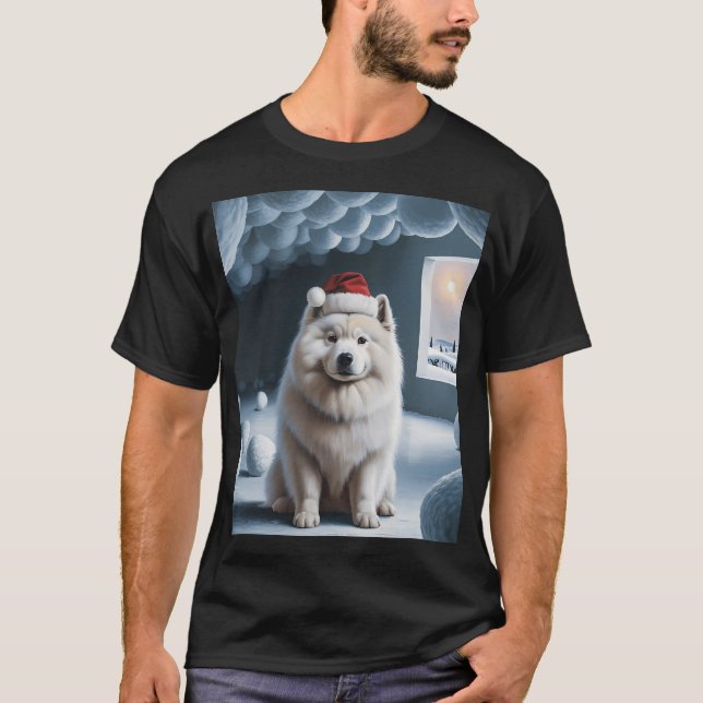 Samojed med julhatt t shirt (Framsida)