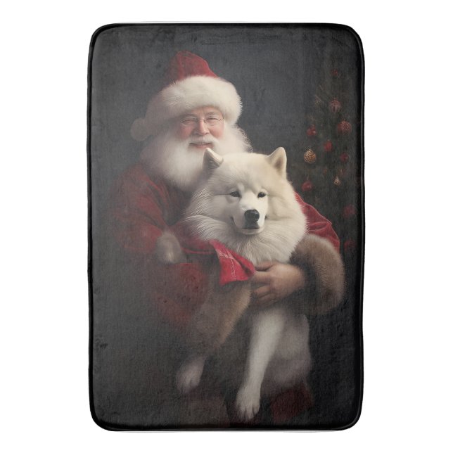 Samojed med tomte festlig jul badrumsmatta (Framsidan (Vertikal))