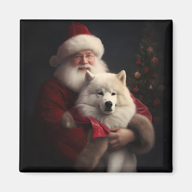Samojed med tomte festlig jul magnet (Framsidan)