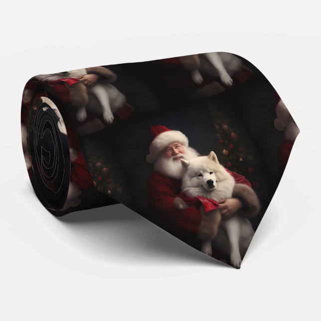 Samojed med tomte festlig jul slips (Rullad)