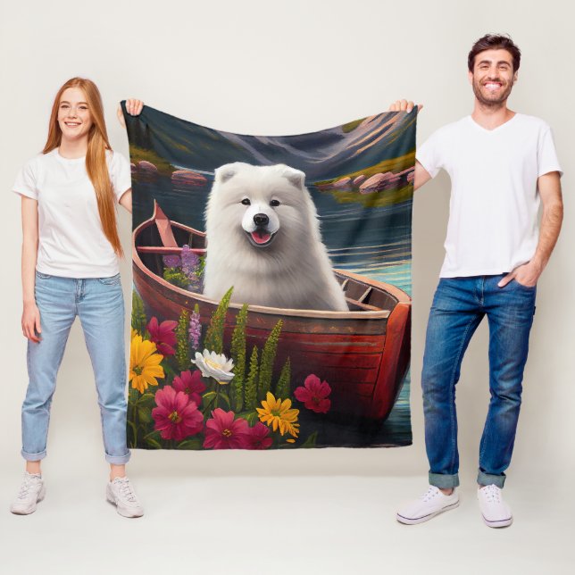 Samojed på paddel: Ett naturskönt äventyr Fleecefilt (På plats)