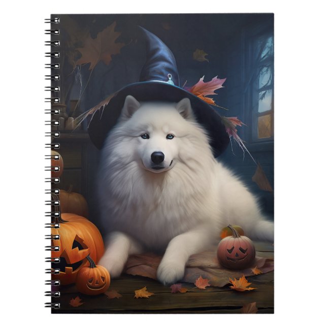 Samojed Pumpor Halloween Skräckinjagande Anteckningsbok (Framsidan)
