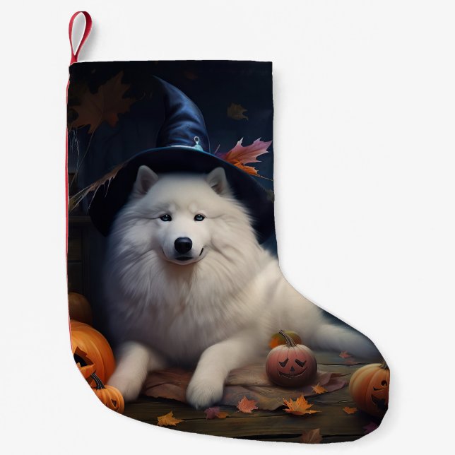 Samojed Pumpor Halloween Skräckinjagande Liten Julstrumpa (Framsidan)