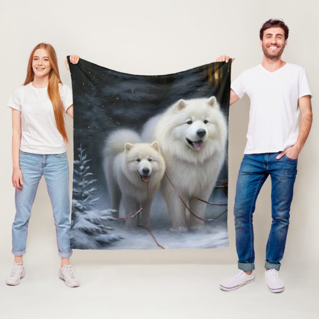 Samojed Snöig Släd Jul Dekoration Fleecefilt (På plats)