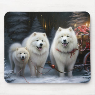 Samojed Snöig Släd Jul Dekoration Musmatta