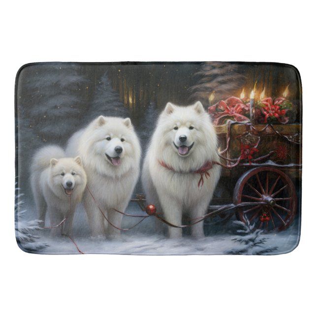 Samojed Snöig släde juldekoration Badrumsmatta (Framsidan)