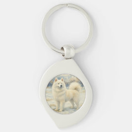 Samojed Swirl Silverfärgad Nyckelring
