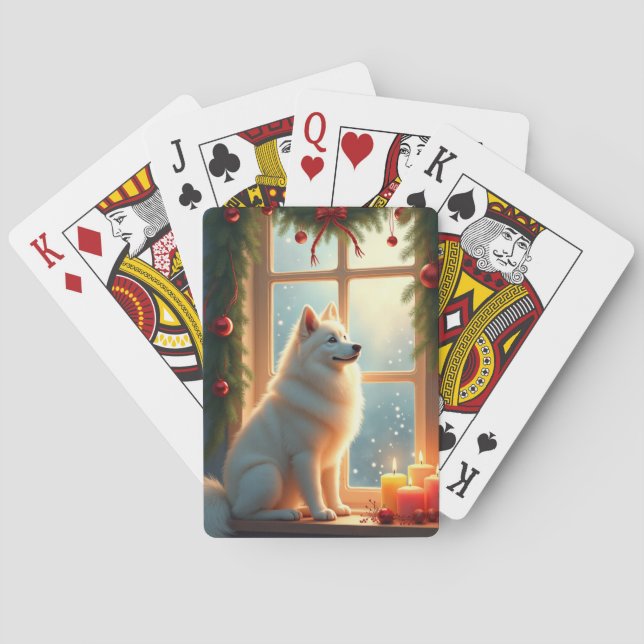 Samojed under julgranen julmålning casinokort (Baksidan)