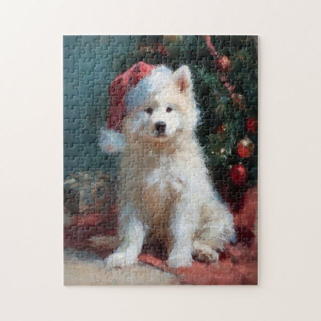 Samojed Valhund Julmålning Pussel (Vertikal)