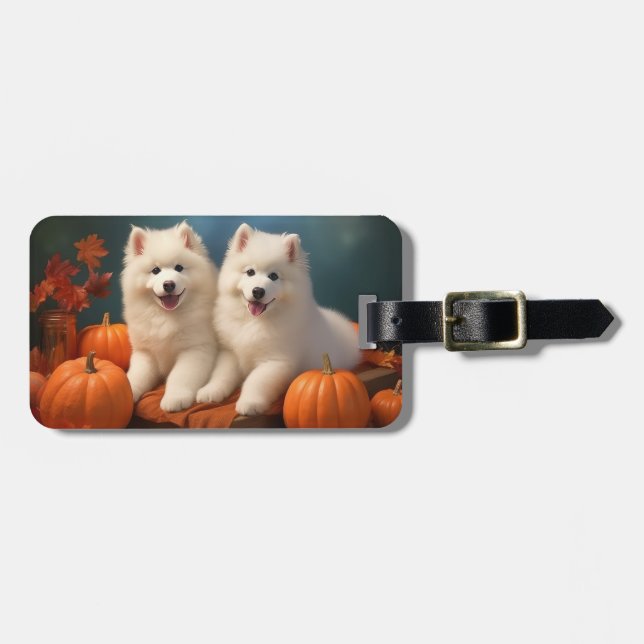 Samojed Valp Höstglädje Pumpa Bagagebricka (Horisontell Framsida)