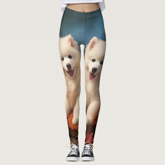 Samojed Valp Höstglädje Pumpa Leggings (Framsida)