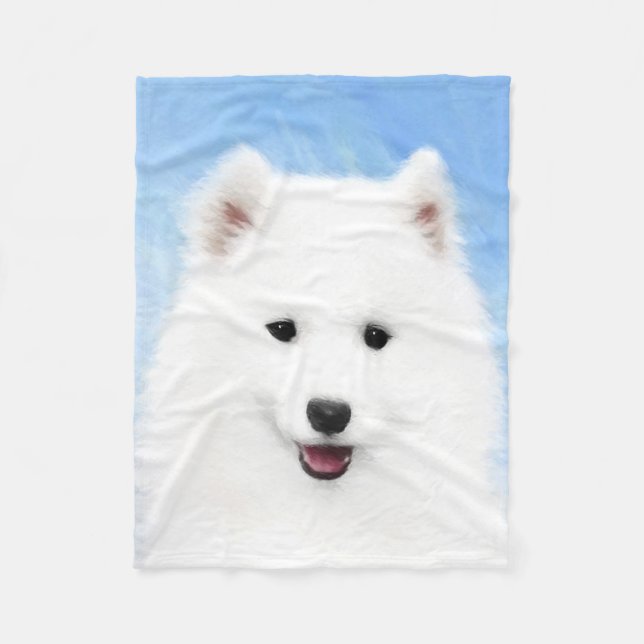 Samojed Valpmålning - Söt Original Hundkonst Fleecefilt (Framsidan)