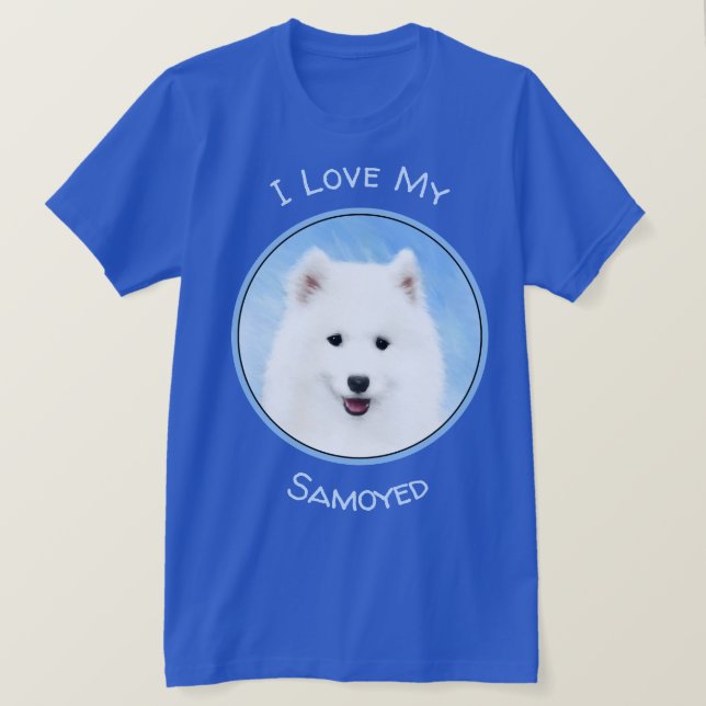 Samojed Valpmålning - Söt Original Hundkonst T Shirt (Design framsida)