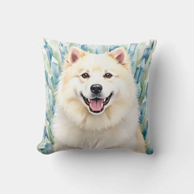 Samojed Vattenfärg Is Kristall Konst Kudde (Framsida)