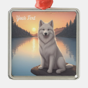 Samojed vid sjö julgransprydnad metall