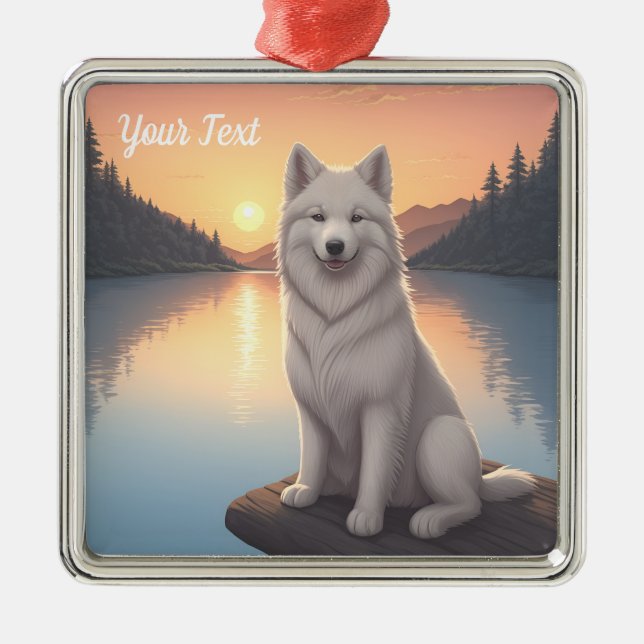 Samojed vid sjö julgransprydnad metall (Framsidan)