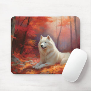 Samojedhund i höstlöv Fall Inspire Musmatta