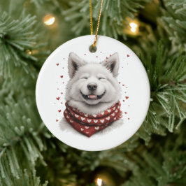 Samojedhund på Alla hjärtans dag Julgransprydnad Keramik