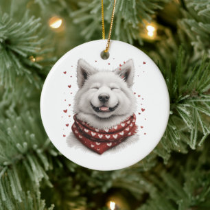 Samojedhund på Alla hjärtans dag Julgransprydnad Keramik