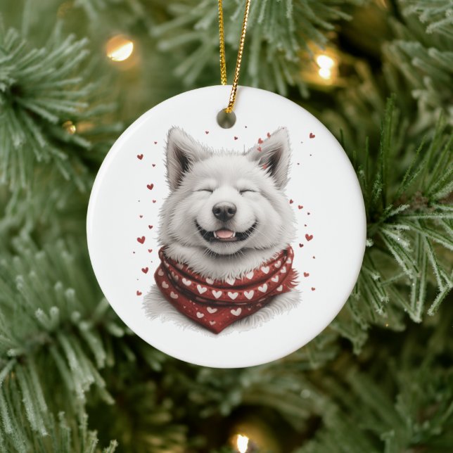 Samojedhund på Alla hjärtans dag Julgransprydnad Keramik (Träd)