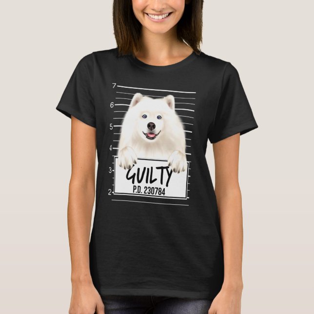 Samojedmuggskott Skyldig Hund T Shirt (Framsida)