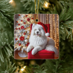 Samokat Hund med Jultomten Hat Julgransprydnad Keramik
