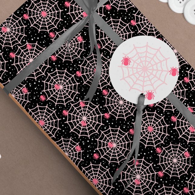 Samordna Halloween Rosa Spider och Webben Märkre Gåvor Etiketter (Skapare uppladdad)