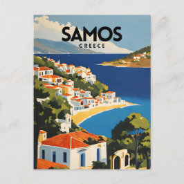 Samos Greece Retro Travel Poster Vykort