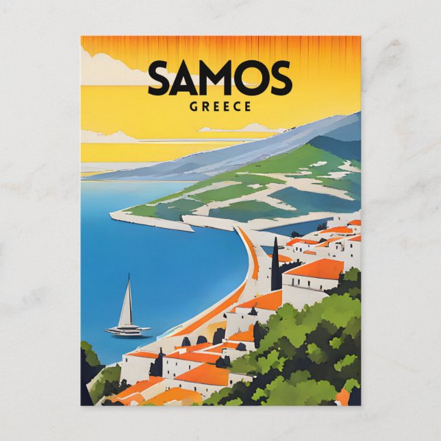 Samos Greece Traditional Travel Poster Vykort (Framsida)
