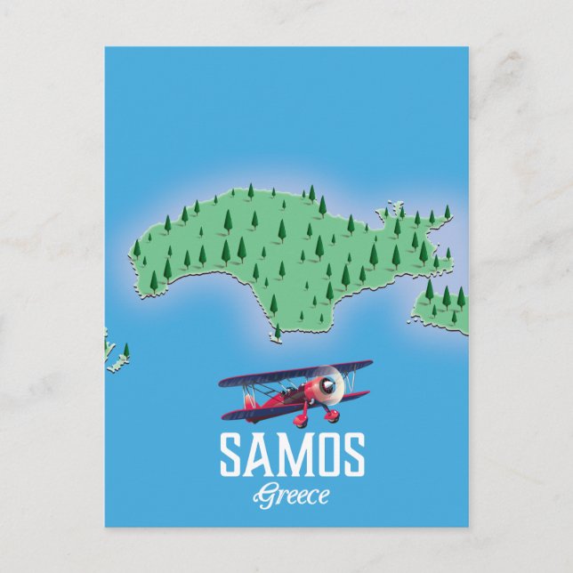 Samos grekiska ö karta vykort (Framsida)