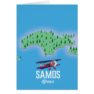 Samos Grekiska ön karta Hälsningskort