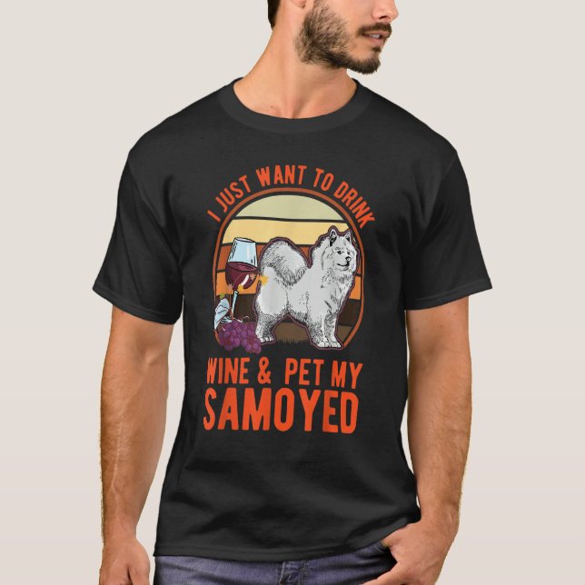 Samoyed And Wine T Shirt (Framsida)