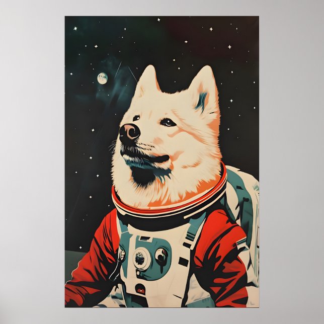 Samoyed Astronaut Poster, Samoyed Retro Print Poster (Framsidan)