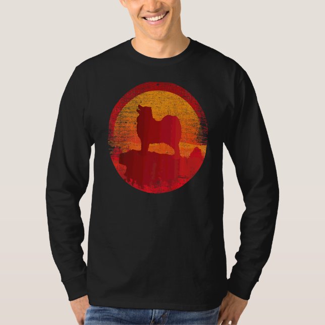 Samoyed Bjelkier Hund Retro Sunset T Shirt (Framsida)