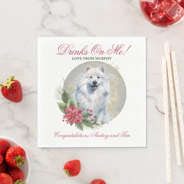 Samoyed Bröllop Napkins with Hundar Photo Pappersservett (Insitu)