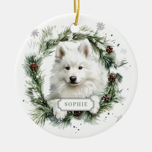 Samoyed Ceramic Circle Ornament (Framsidan)