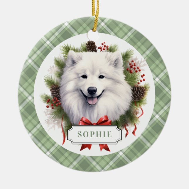 Samoyed Ceramic Circle Ornament (Framsidan)