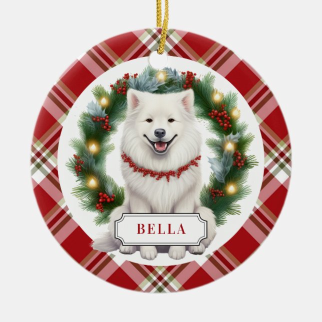 Samoyed Ceramic Circle Ornament (Framsidan)