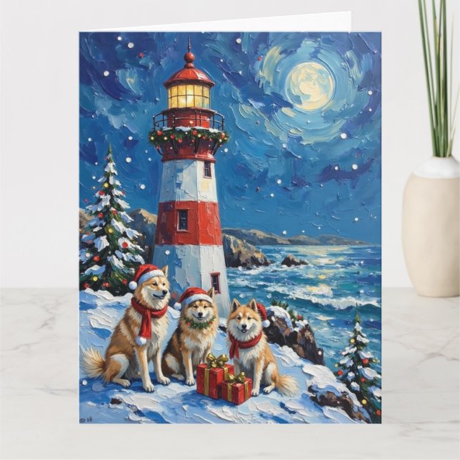 Samoyed Christmas Lighthouse Holiday Kort (Framsida)