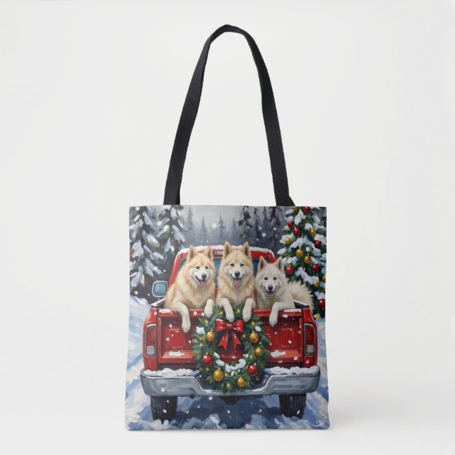 Samoyed Christmas Red Truck Holiday Tygkasse (Framsida)