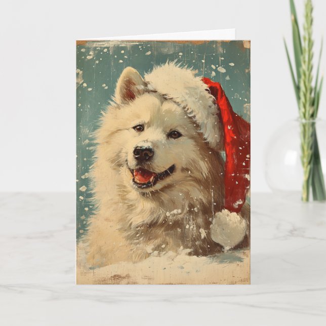 Samoyed christmas vintage personlig helgkort (Framsida)