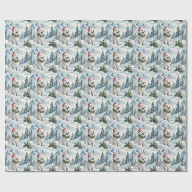 Samoyed Christmas Wrapping Paper, Winter Dog Gift  Presentpapper (Platt)