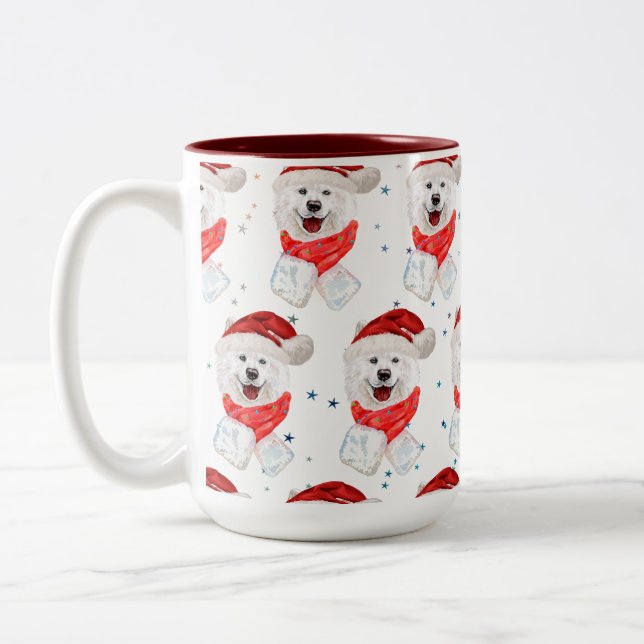 Samoyed Dog Breed Christmas Stars Två-Tonad Mugg (Vänster)