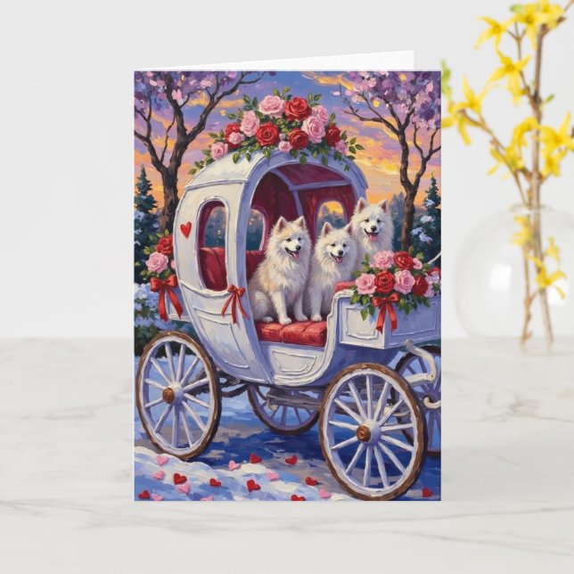 Samoyed Dog Valentine's Day  Kort (Gul blomma)