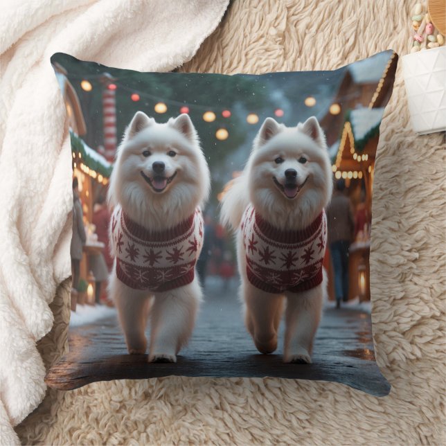 Samoyed Dogs Christmas Snow Holiday Kudde (Filt)