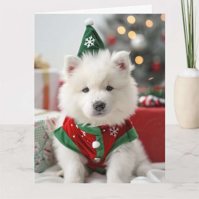 Samoyed Elf Puppy-julkort Kort (Framsida)