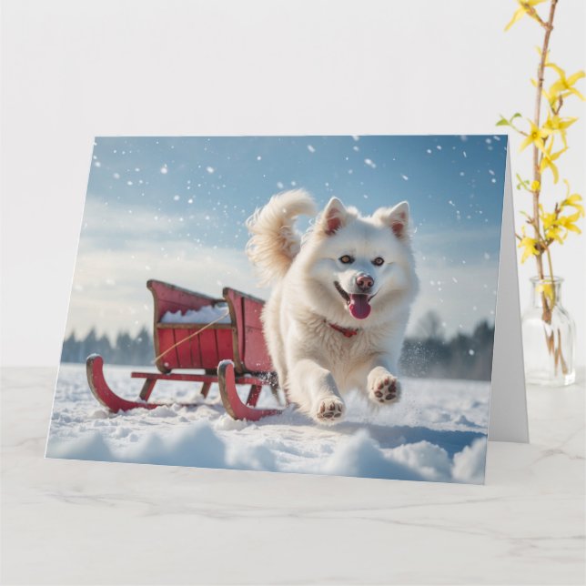 Samoyed Festive Helgdag jul Kort (Gul blomma)
